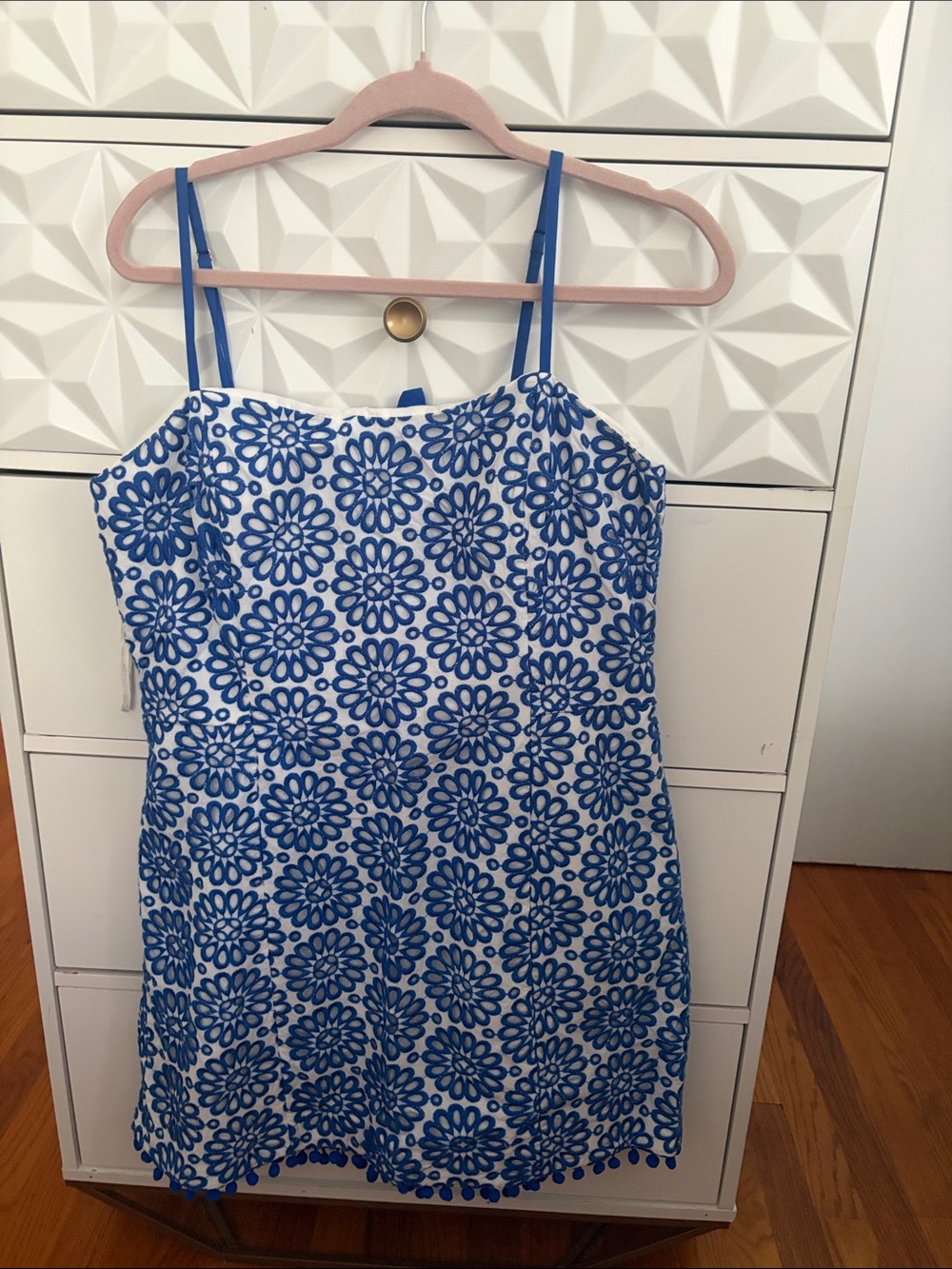 Lilly Pulitzer White Dress with Blue Floral Eyelet